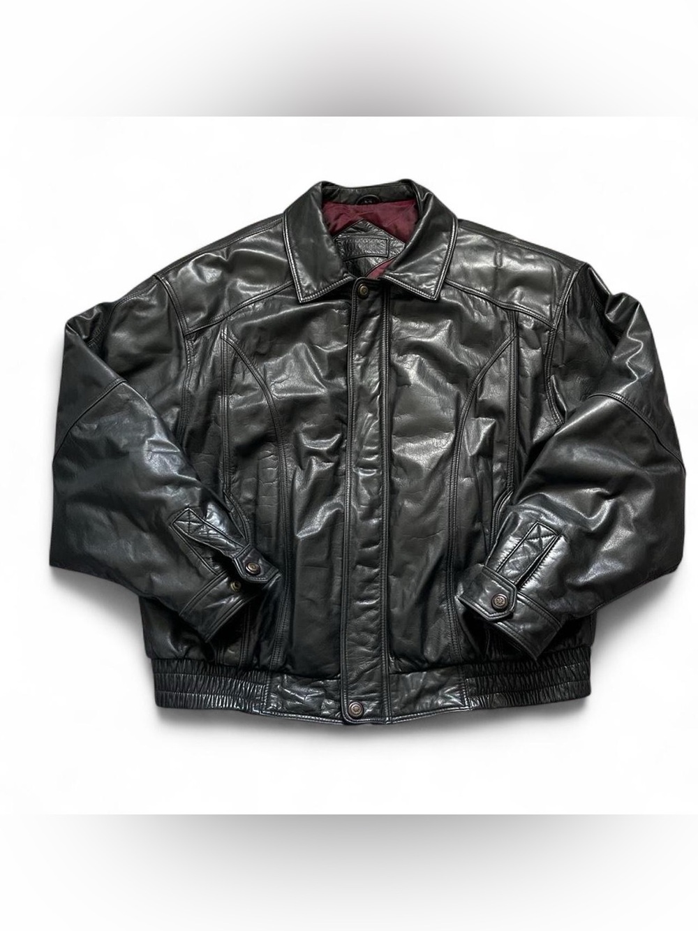 Vintage 1990s men’s black genuine leather bomber jacket